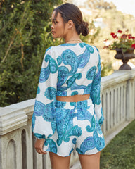 Surrounded By Sea Paisley Tie Front Crop Top Oshnow