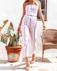 Suzie Cotton Linen Striped Tube Top Oshnow