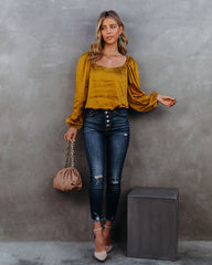 Sweeney Satin Billowed Blouse - Gold Oshnow