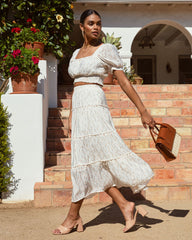 Sweet Life Floral Tiered Midi Skirt - Cream Oshnow