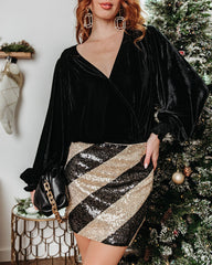 Sweet Surprise Sequin Stripe Mini Skirt - Black/Gold  - SALE Oshnow