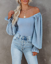 Sweetwater Swiss Dot Ribbed Bodysuit - Slate Blue Oshnow