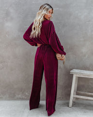 Swift High Rise Plisse Pants - Wine Oshnow
