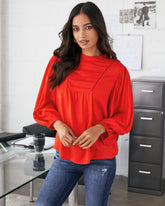 Sylas Pintuck Blouse - Coral Red Oshnow