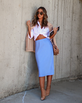 Sylvie Satin Midi Skirt - Dusty Blue Oshnow