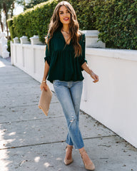 Tabitha Satin Babydoll Blouse - Hunter Green Oshnow