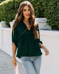 Tabitha Satin Babydoll Blouse - Hunter Green Oshnow
