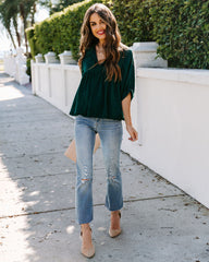 Tabitha Satin Babydoll Blouse - Hunter Green Oshnow