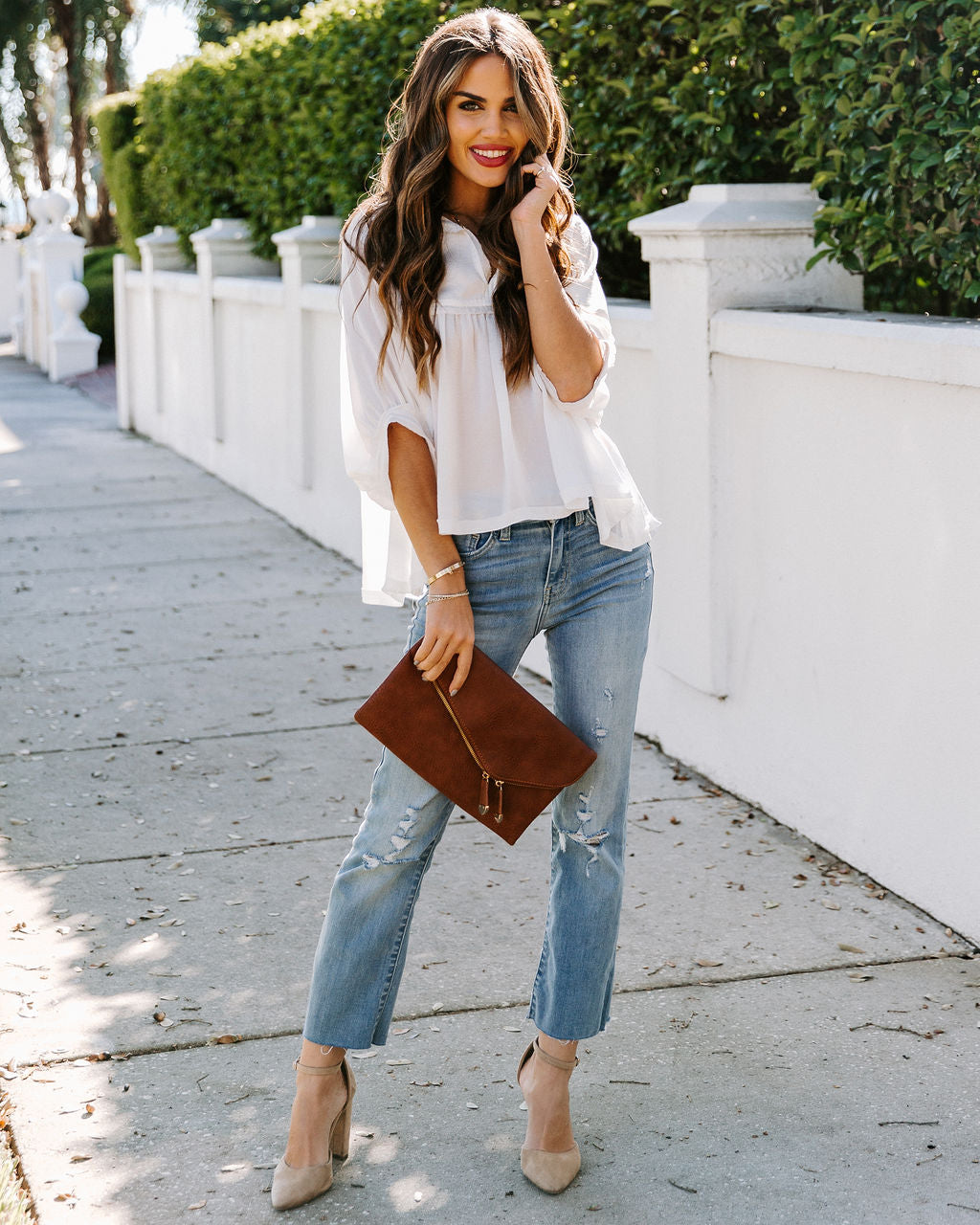 Tabitha Satin Babydoll Blouse - Ivory Oshnow