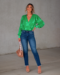 Tailynn Floral Ruffle Bodysuit - Green Oshnow