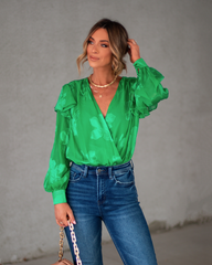 Tailynn Floral Ruffle Bodysuit - Green Oshnow