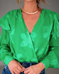 Tailynn Floral Ruffle Bodysuit - Green Oshnow