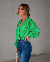 Tailynn Floral Ruffle Bodysuit - Green Oshnow