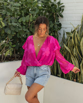 Tailynn Floral Ruffle Bodysuit - Hot Pink Oshnow