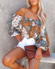 Taj Printed Shimmer Cold Shoulder Blouse Oshnow
