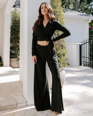 Take A Breather Ribbed High Rise Wide Leg Pants - Black Oshnow