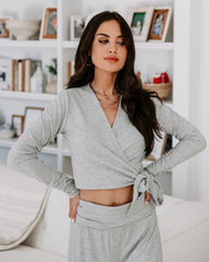 Take A Breather Ribbed Long Sleeve Wrap Top - Heather Grey Oshnow