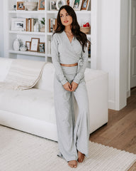 Take A Breather Ribbed Long Sleeve Wrap Top - Heather Grey Oshnow