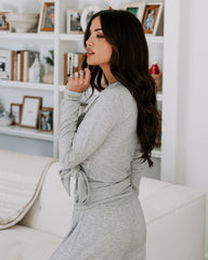 Take A Breather Ribbed Long Sleeve Wrap Top - Heather Grey Oshnow