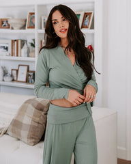 Take A Breather Ribbed Long Sleeve Wrap Top - Sage Oshnow