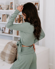 Take A Breather Ribbed Long Sleeve Wrap Top - Sage Oshnow