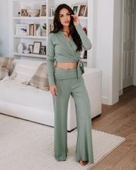 Take A Breather Ribbed Long Sleeve Wrap Top - Sage Oshnow