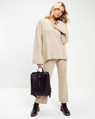 Taking It Easy Henley Long Sleeve Top - Taupe Oshnow