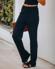 Tamara Ribbed Knit Pants - Black Oshnow