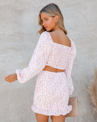 Taylar Floral Smocked Tie Front Crop Top - Pink Oshnow