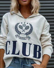 Tennis Club Cotton Blend Half Zip Sweatshirt - SALE Oshnow