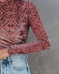 Tessy Velvet Burnout Turtleneck Top - Mauve Oshnow