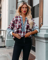 Thea Half Zip Acid Wash Plaid Top Oshnow