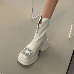Thick-Soled Zipper Rhinestone Martin Boots Oshnow