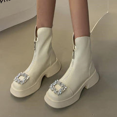 Thick-Soled Zipper Rhinestone Martin Boots Oshnow