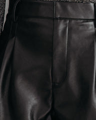 Think Like A Boss Pocketed Faux Leather Shorts - Black Oshnow