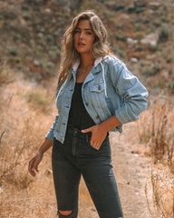 Throw It On Hooded Crop Denim Jacket Oshnow