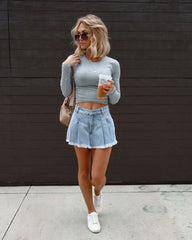 Tianna Denim Pleated Frayed Skort Oshnow