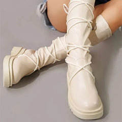 Tie Leg Non-Slip Mid-Calf Boots Oshnow