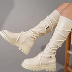 Tie Leg Non-Slip Mid-Calf Boots Oshnow