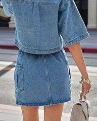 Tina Cargo Drawstring Denim Mini Skirt Oshnow