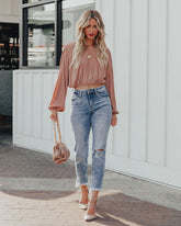 Tini Billowed Plisse Top - Dusty Rose Oshnow