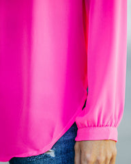 To The Fullest Split Neck Blouse - Hot Pink Oshnow