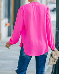 To The Fullest Split Neck Blouse - Hot Pink Oshnow