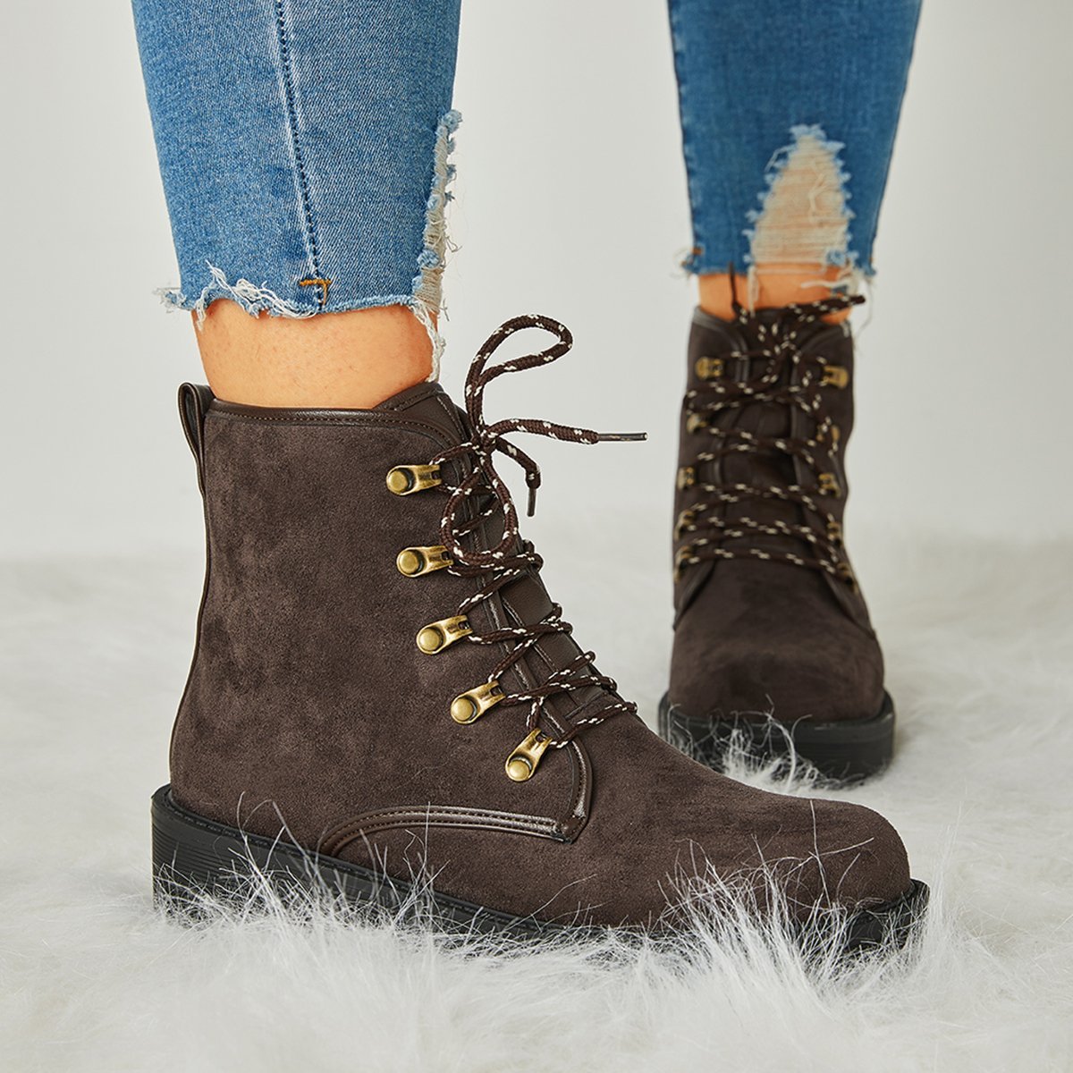 Trendy Suede Lace-Up Snow Boots Oshnow
