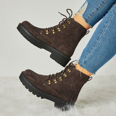 Trendy Suede Lace-Up Snow Boots Oshnow