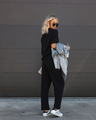 Tristan Knit Pocketed High Rise Pants - Black Oshnow