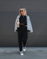 Tristan Knit Pocketed High Rise Pants - Black Oshnow