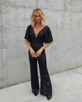Trophy Wife Sequin Jumpsuit - Black Oshnow