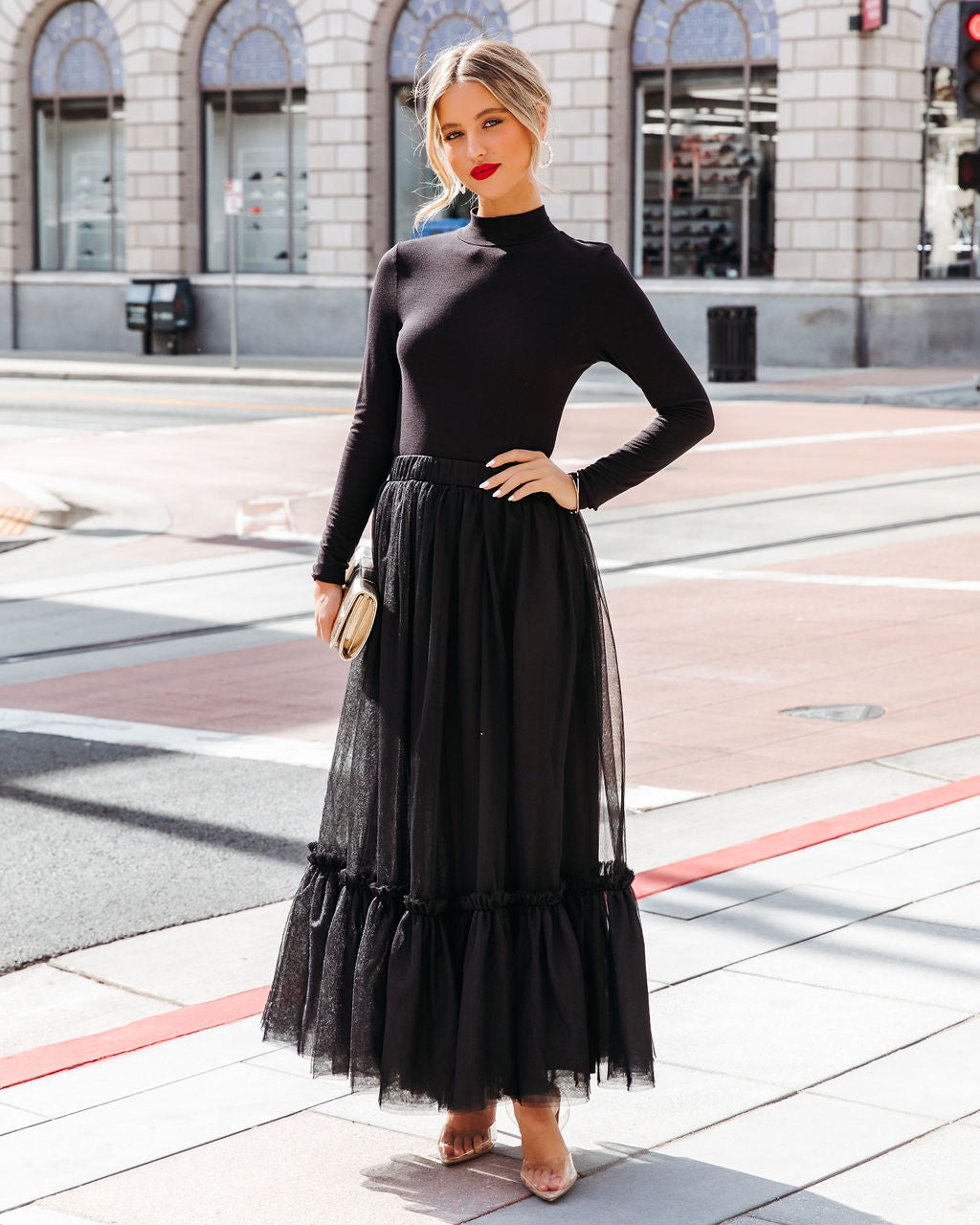 Truthfully Mine Tulle Maxi Skirt - Black Oshnow