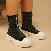 Two Tone Zip Front Faux Suede Sock Boots Oshnow